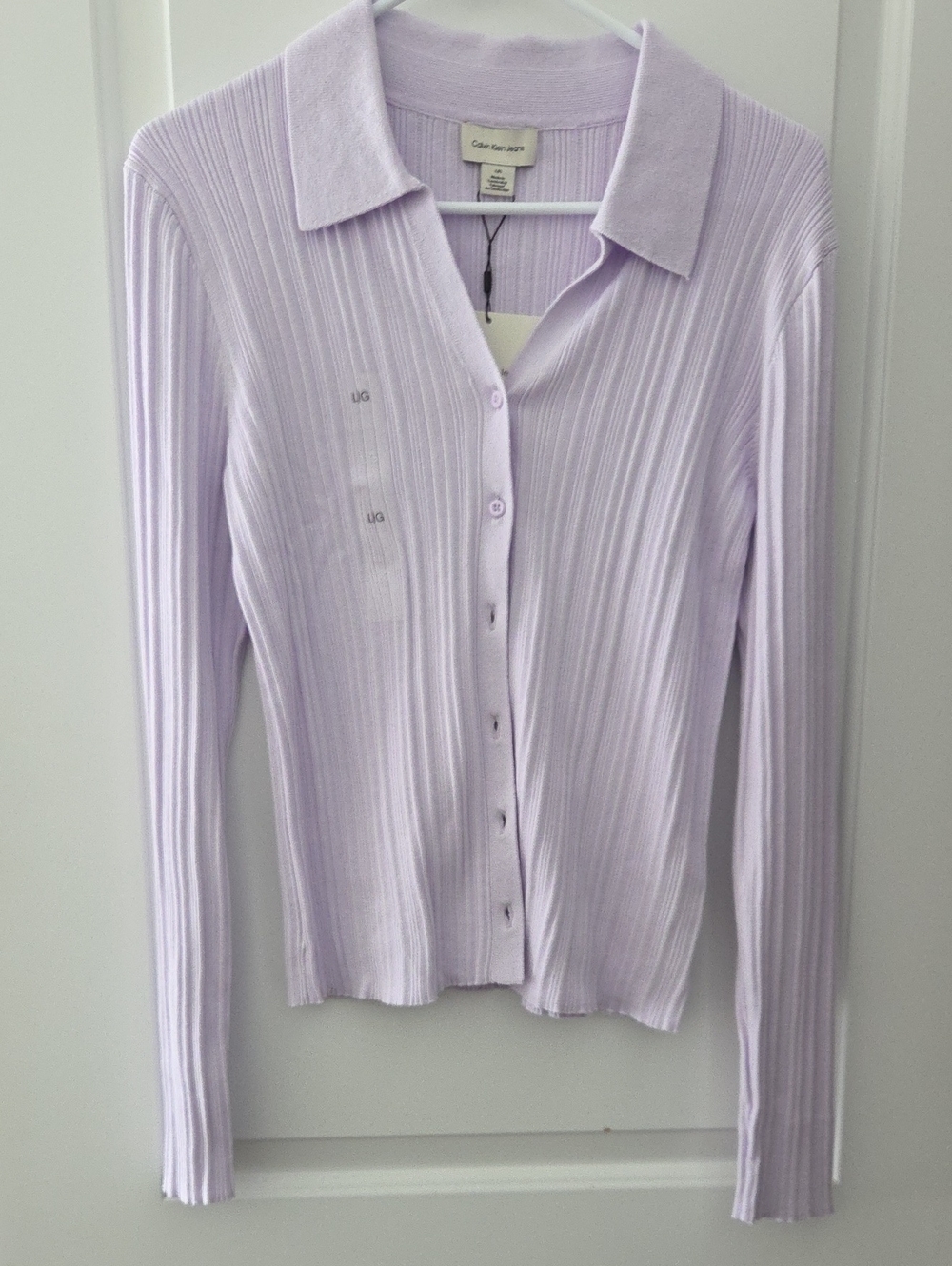 Calvin Klein Ribbed Cardigan Sweater | Lilac | L NWT